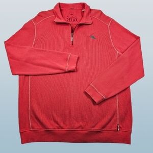 Tommy Bahama Men's XL Coral Red Quarter-Zip Sweater Pullover